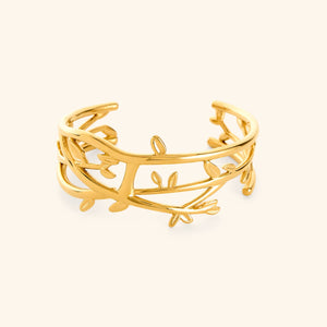 Gold Imperfect Olive Branch Cuff on a light background