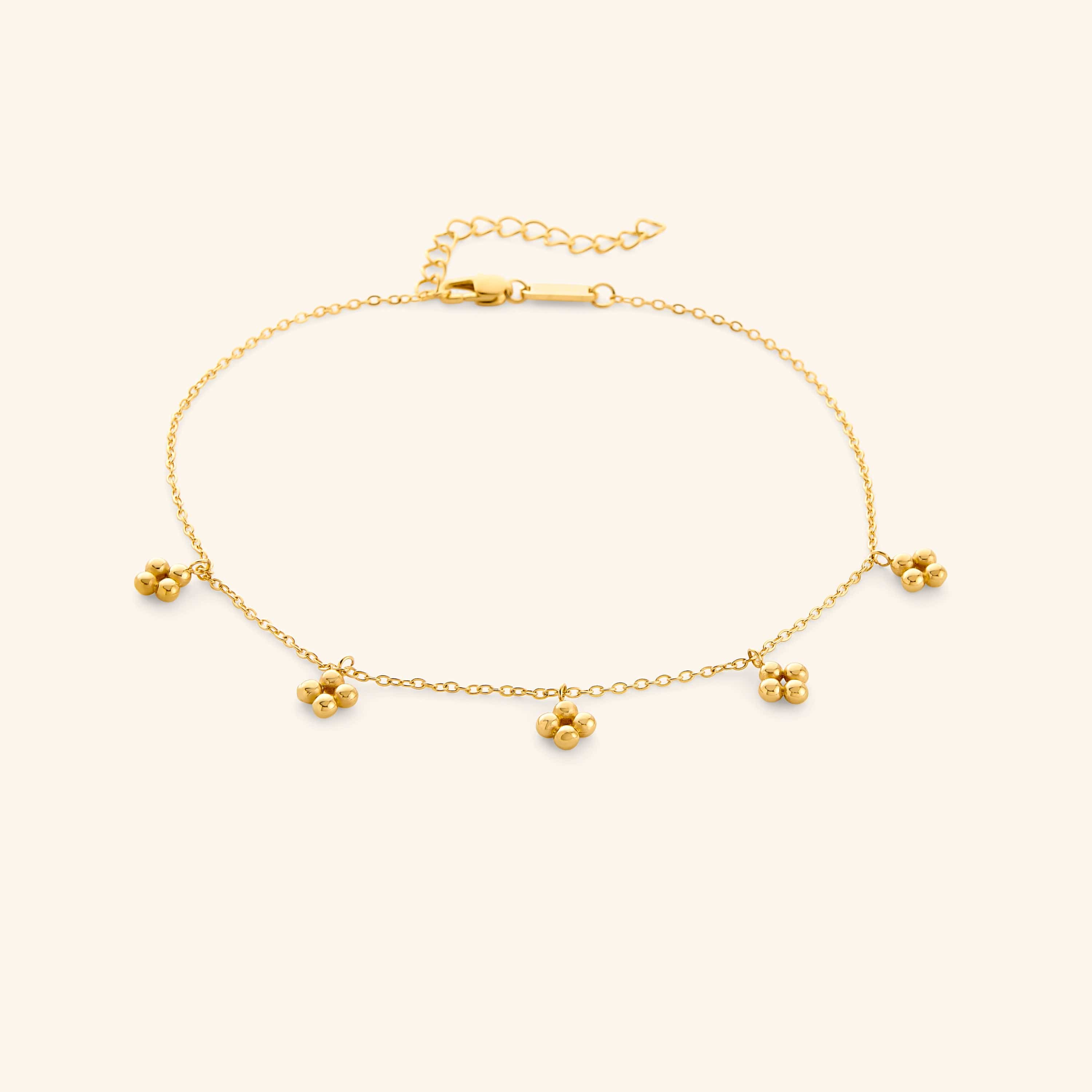 Close-up of the Henna Choker in gold with delicate chain and five small clustered bead charms.