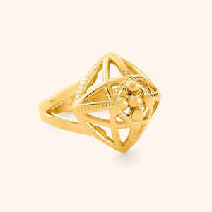 18k gold plated ring featuring curves and orbs that are reminiscent of grandiose domes and tilework inspired by the palaces known throughout Islamic architecture