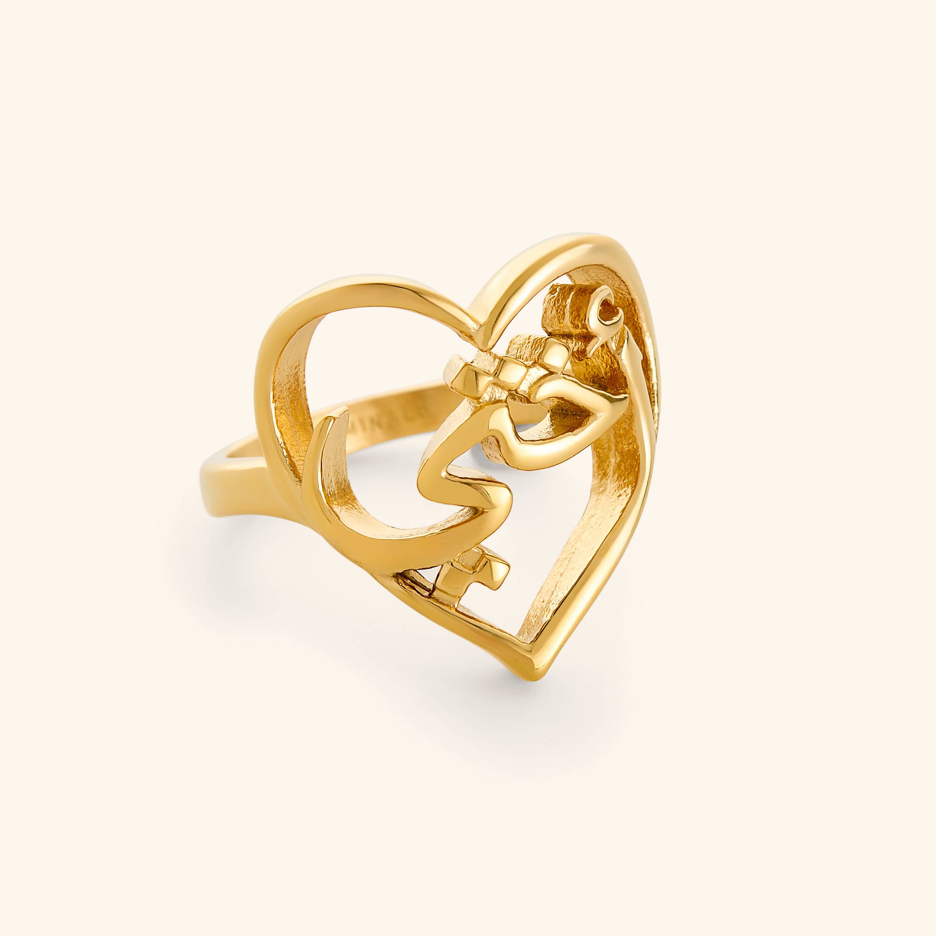 18K gold plated ring with Arabic Calligraphy for "My Sister" wrapped into a heart design.