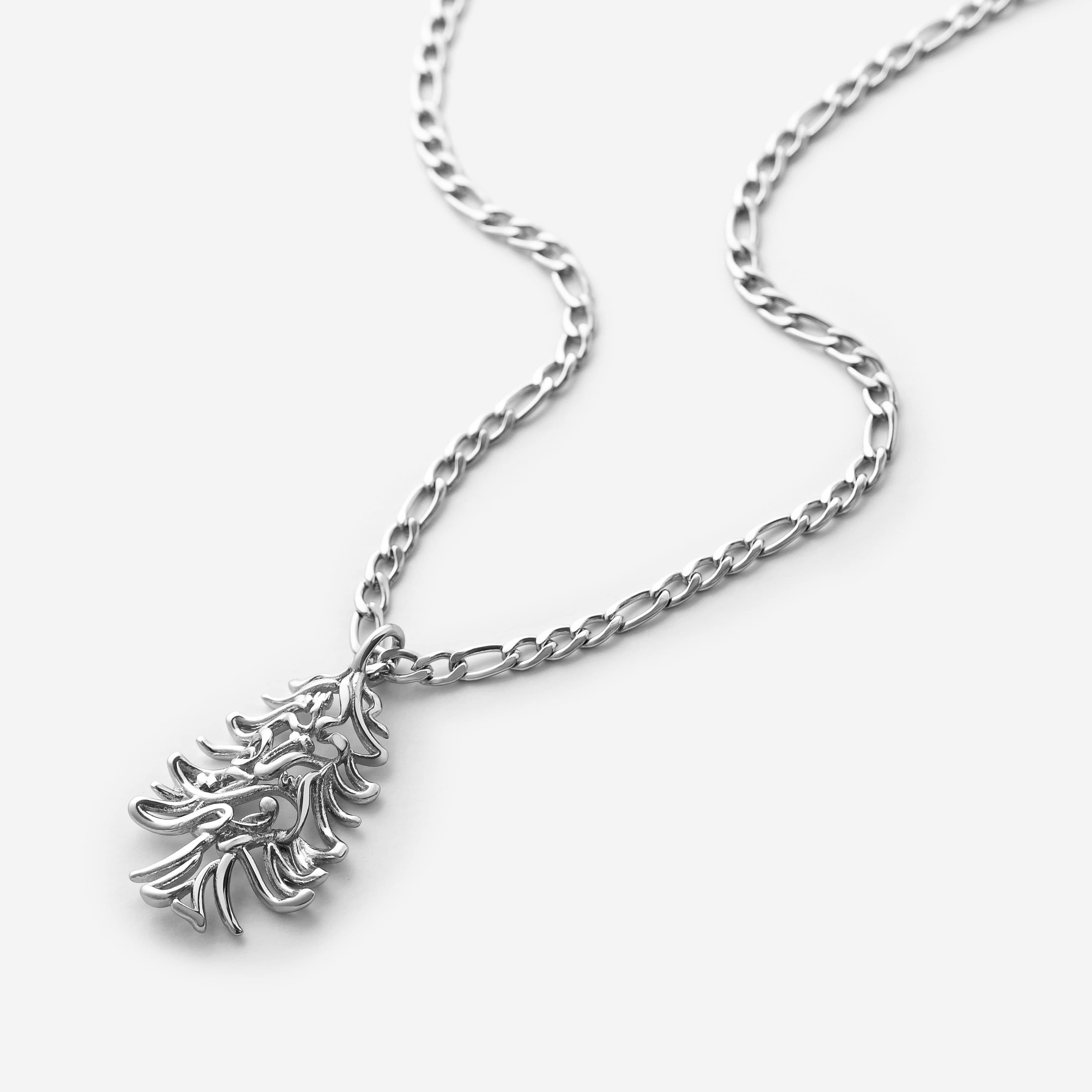 Silver ‘Freedom is the Soul’ Lebanon Cedar Necklace | Men with a detailed cedar tree pendant on a silver chain.