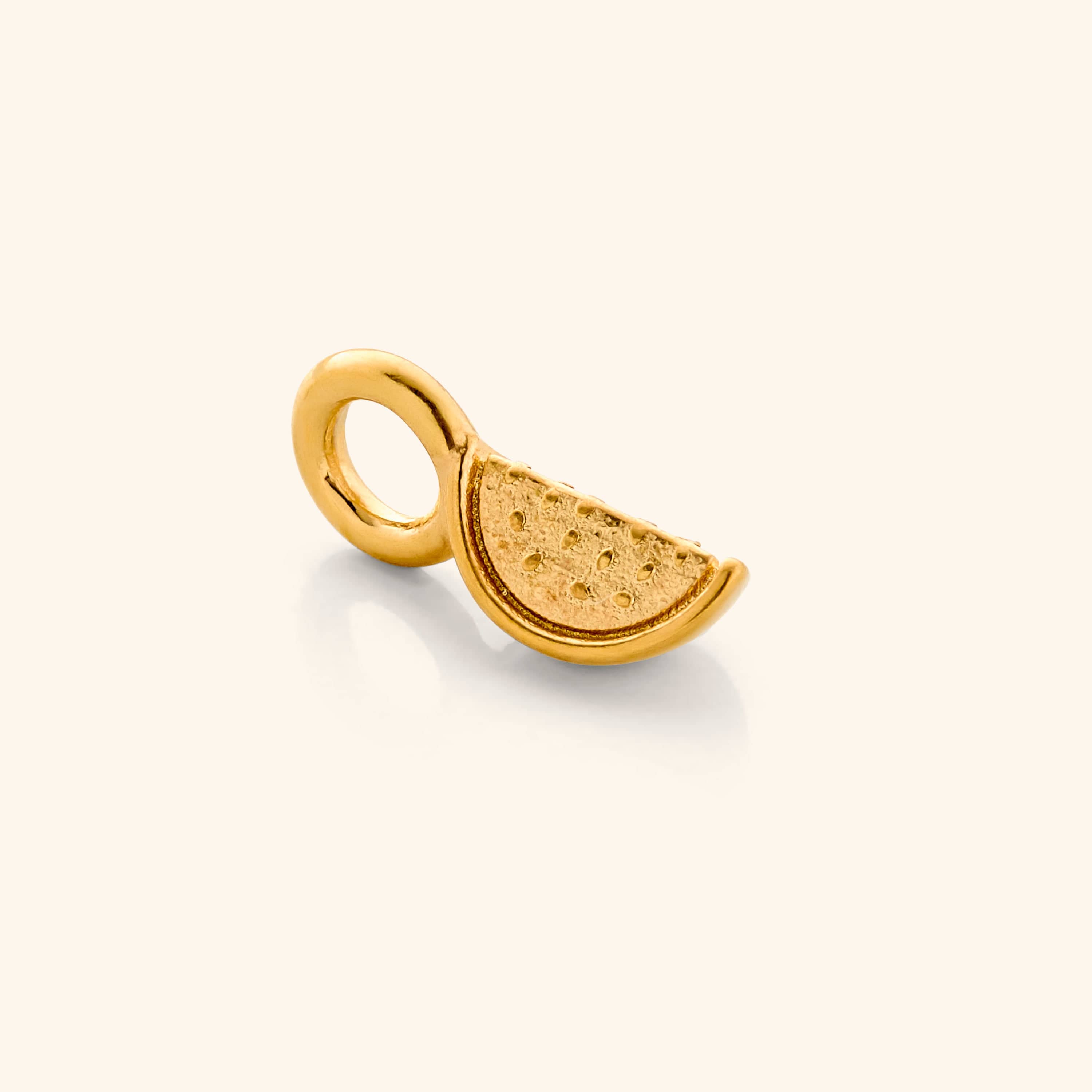 Photo of the gold Watermelon Earring Hoop Charm against a white background.