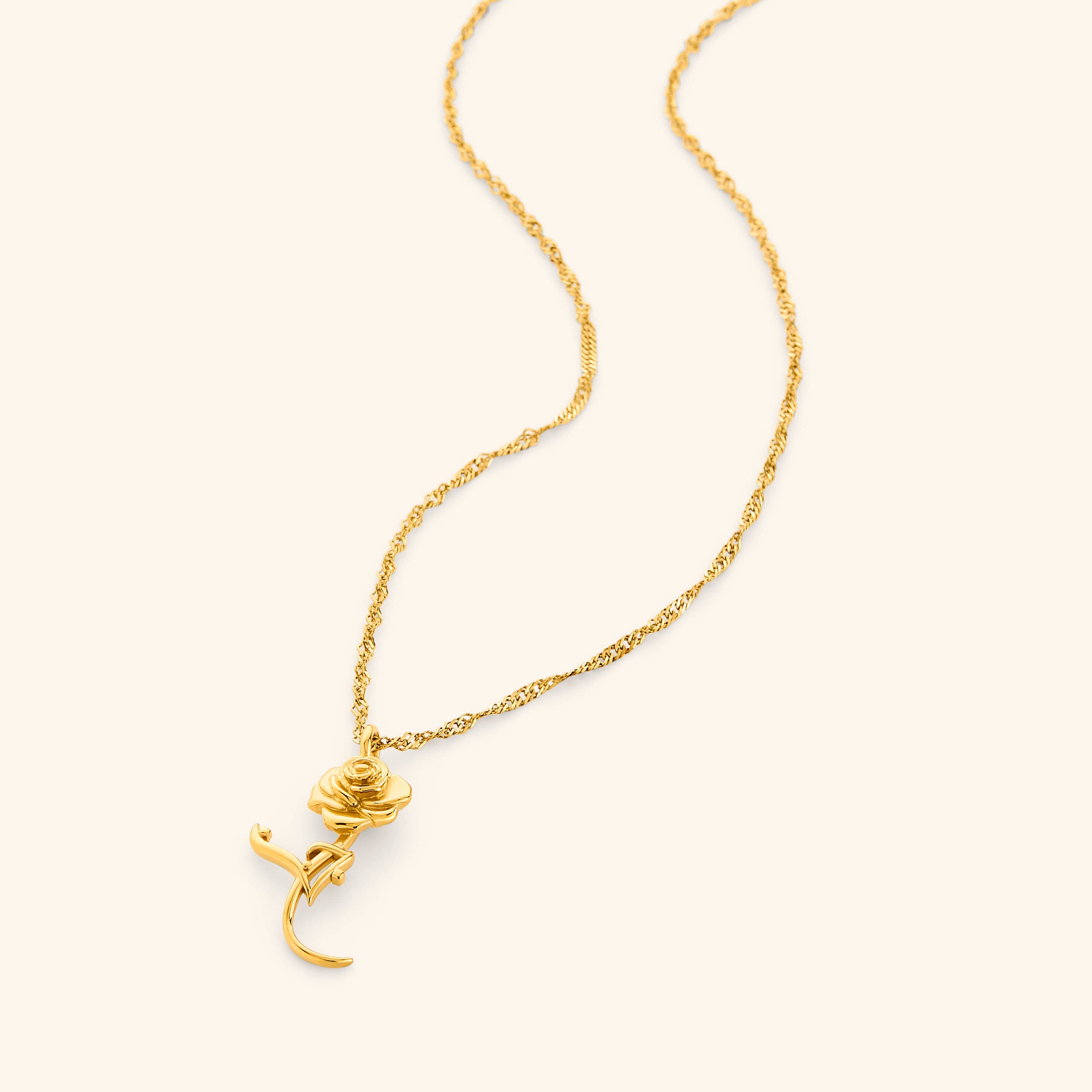 Flat lay of gold Jaan Rose necklace