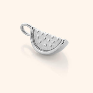 Photo of the silver Watermelon Earring Hoop Charm against a white background.