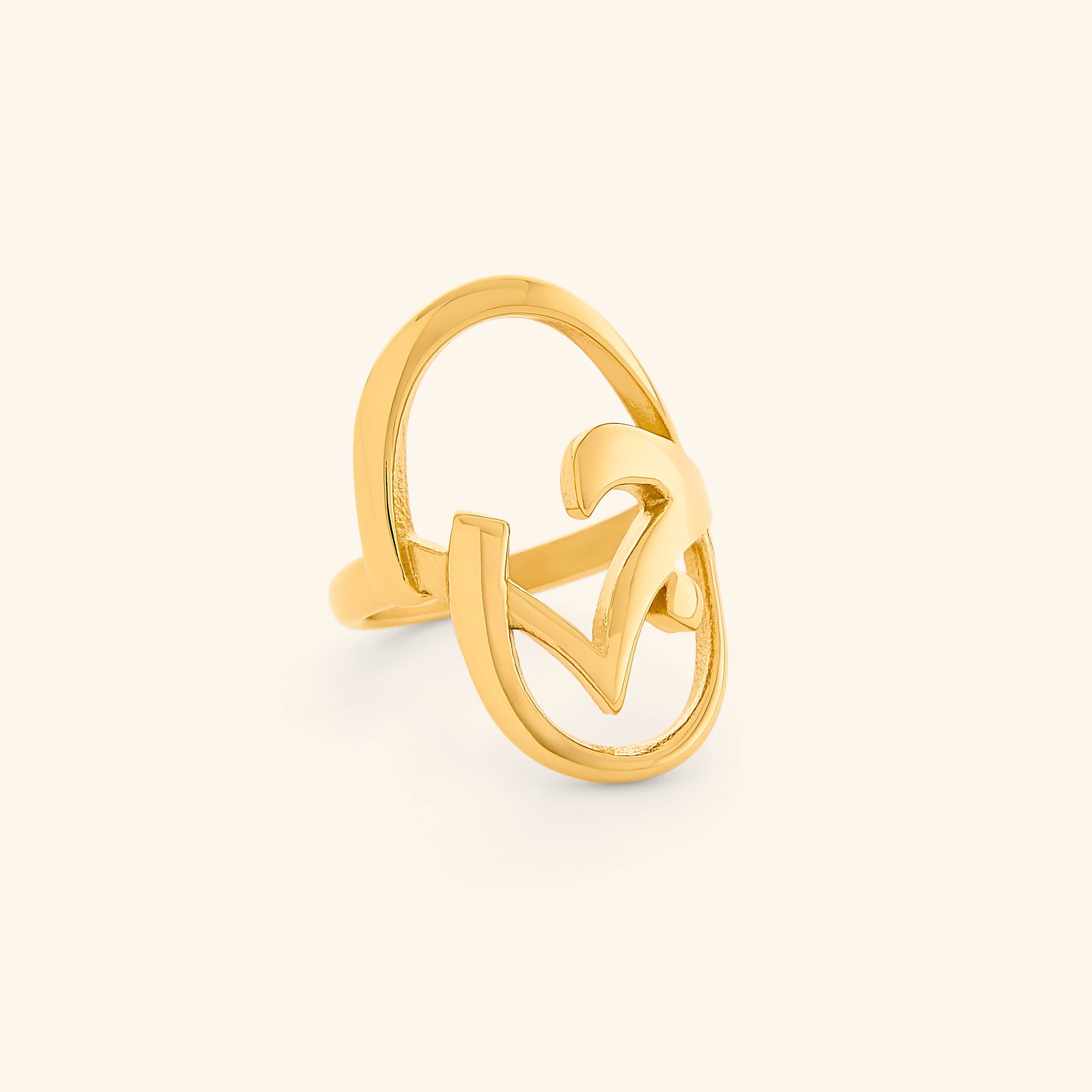 Gold Jaan Ring featuring an open oval frame.