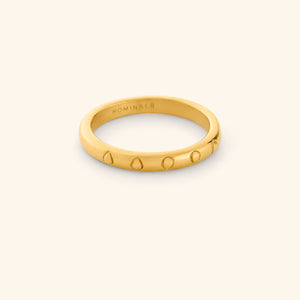18k gold plated ring featuring carved watermelon seeds along a clean band.